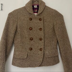 J. Crew Tan Tweed Double-Breasted Pea Coat